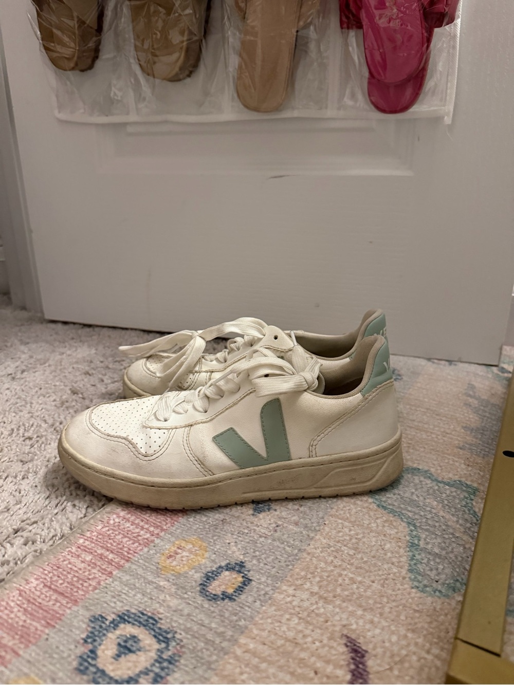 Veja V-10 Off-White Sneakers with Mint Green Accents